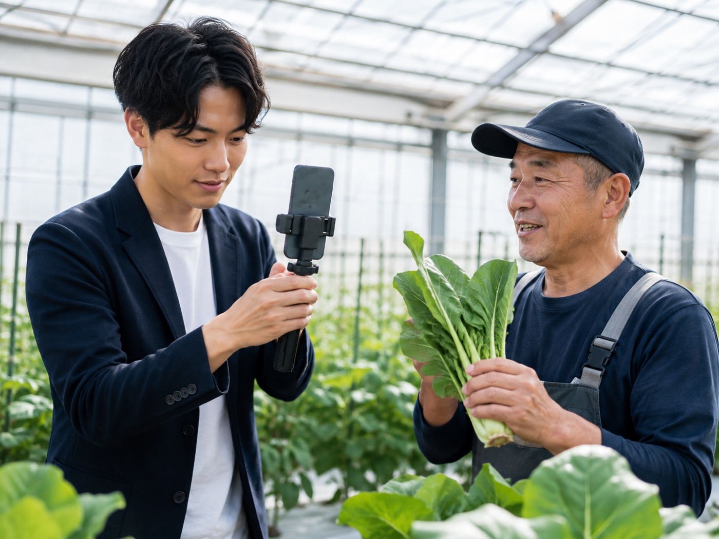 農業の現場で縦型動画を撮影する様子