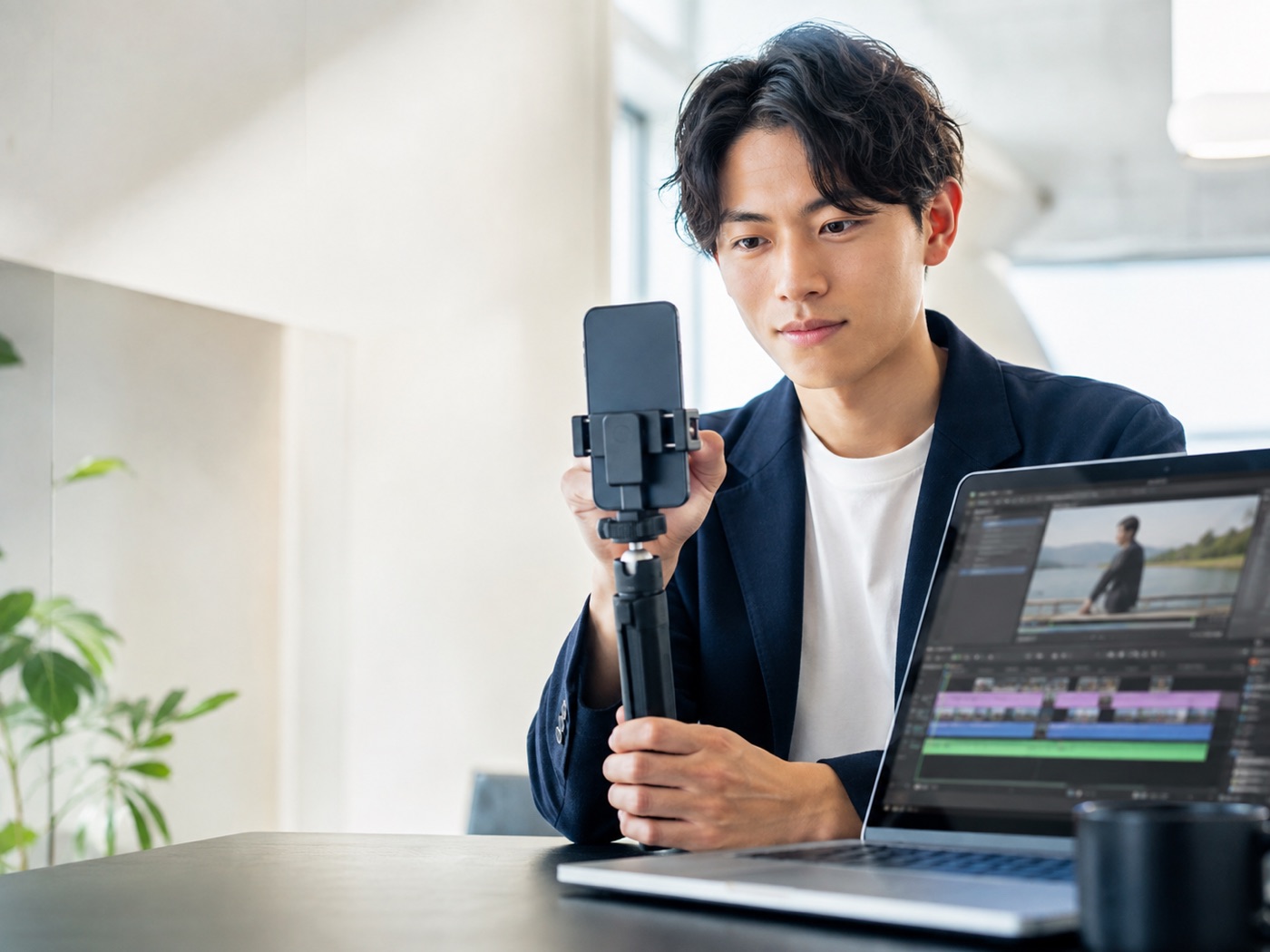 縦型動画の撮影と編集を進める様子